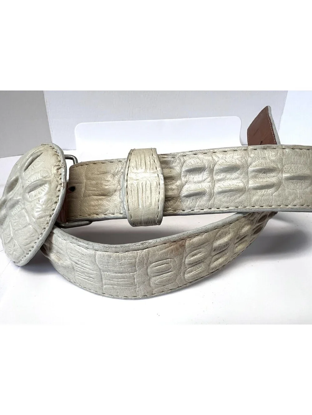 Tres Compadres Genuine Hornback Crocodile Off White Belt Size 26 Made In Mexico